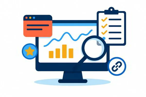Digital illustration showing SEO test process and results