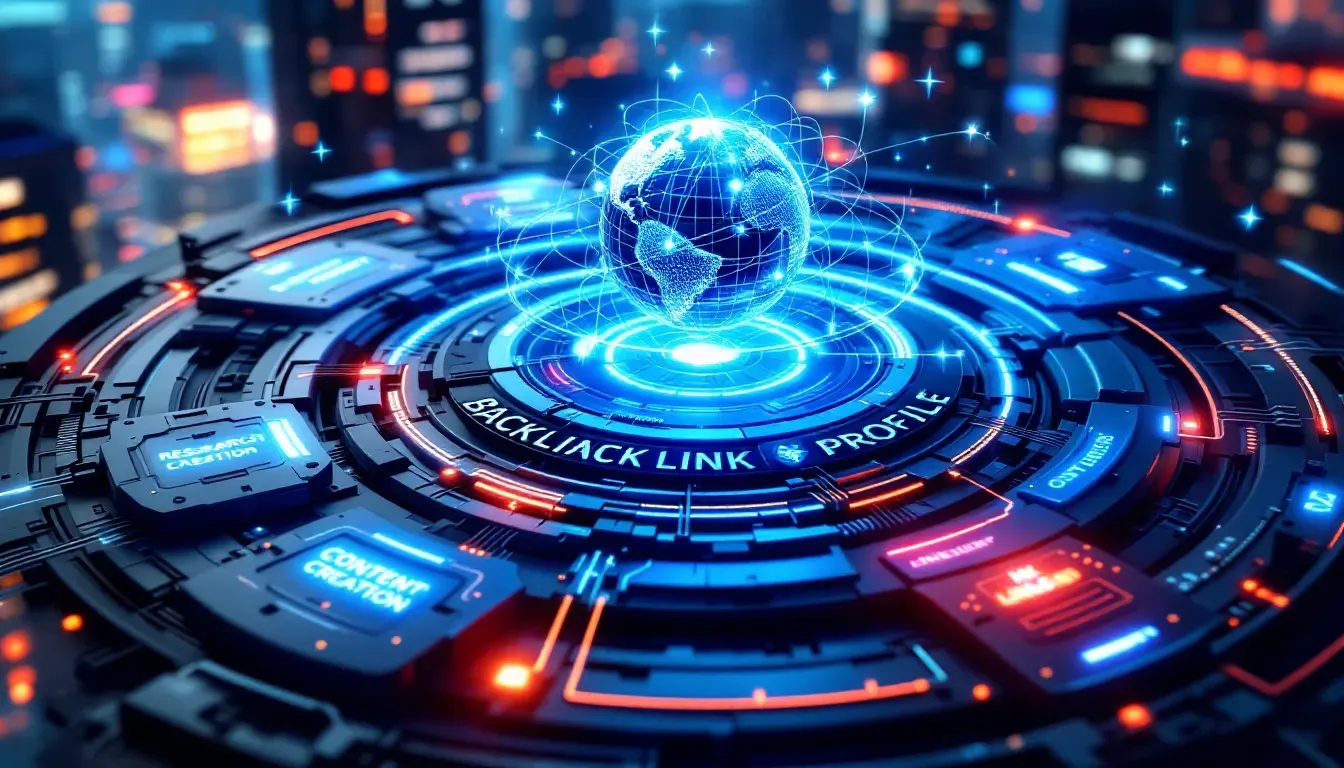 Backlink and SEO content creation concept with virtual globe.