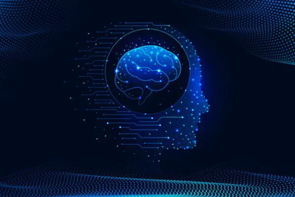 Human head with neural network representing machine learning.
