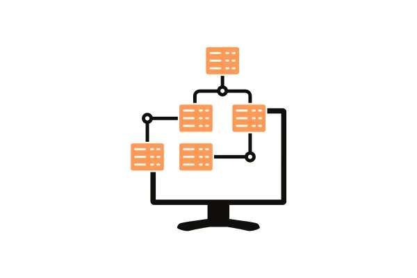 An illustration of a computer screen displaying a sitemap structure with interconnected nodes, representing sitemap submission.